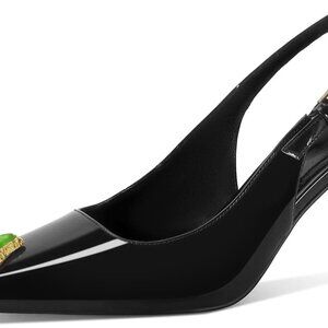 Women Slingback Sandals Patent Leather 8 Black Crystal Pointed Toe